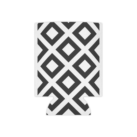 Geometric Black & White Can Cooler — Retro Diamond Pattern Koozie