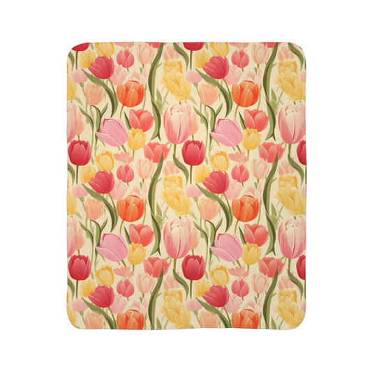Spring Tulip Fleece Sherpa Blanket