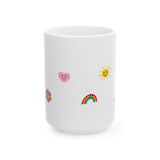 Aesthetic Retro Smiley & Flowers Ceramic Mug – 11oz / 15oz Cute Coffee Cup