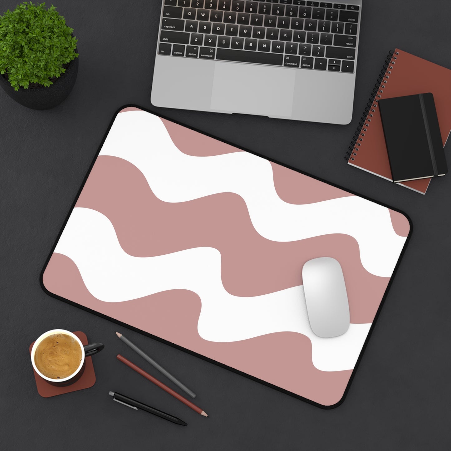 Wavy Blush Desk Mat — Pink Wave Pattern Mousepad