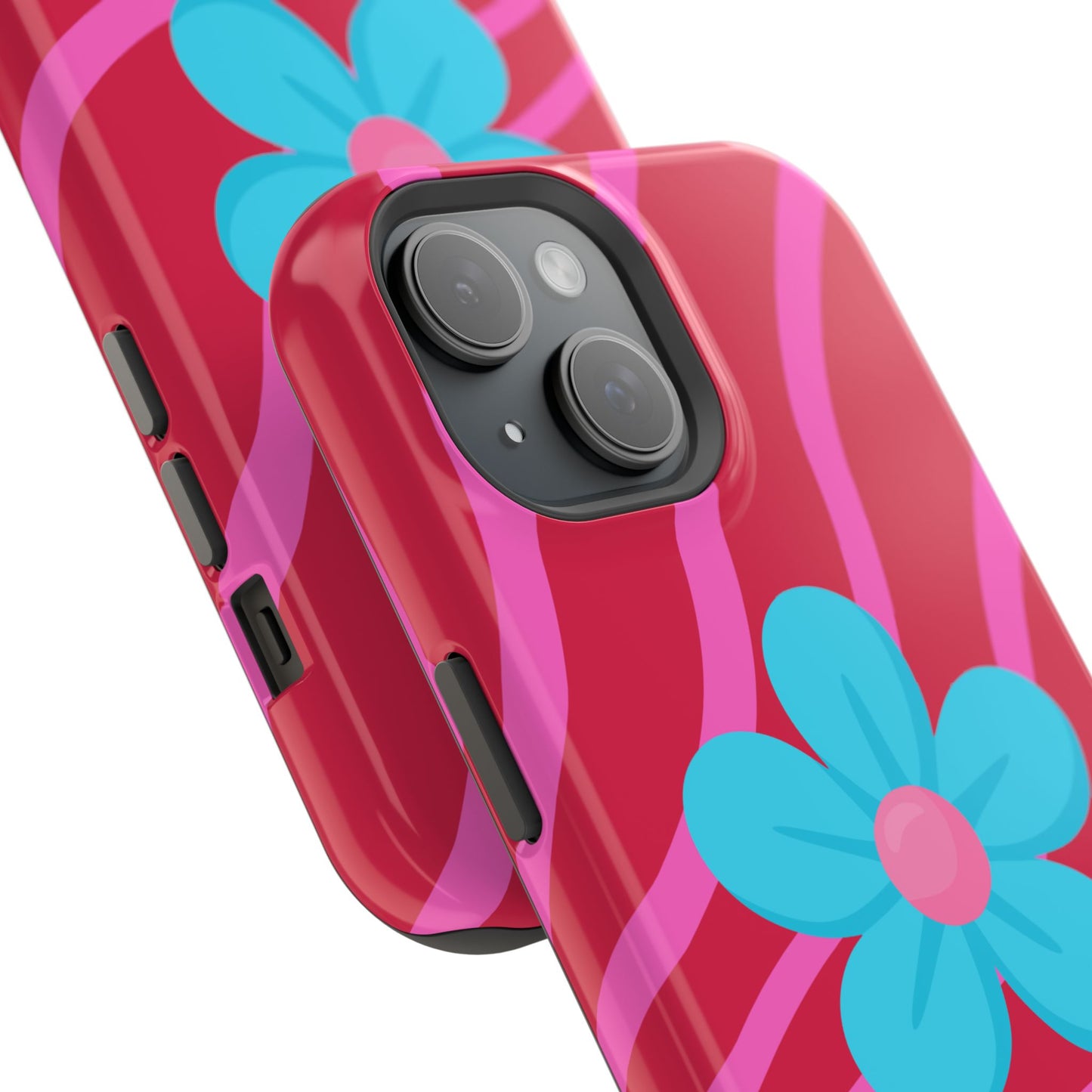 Retro Pink Swirl Magnetic Case — Protective Blue Flower Impact Shell