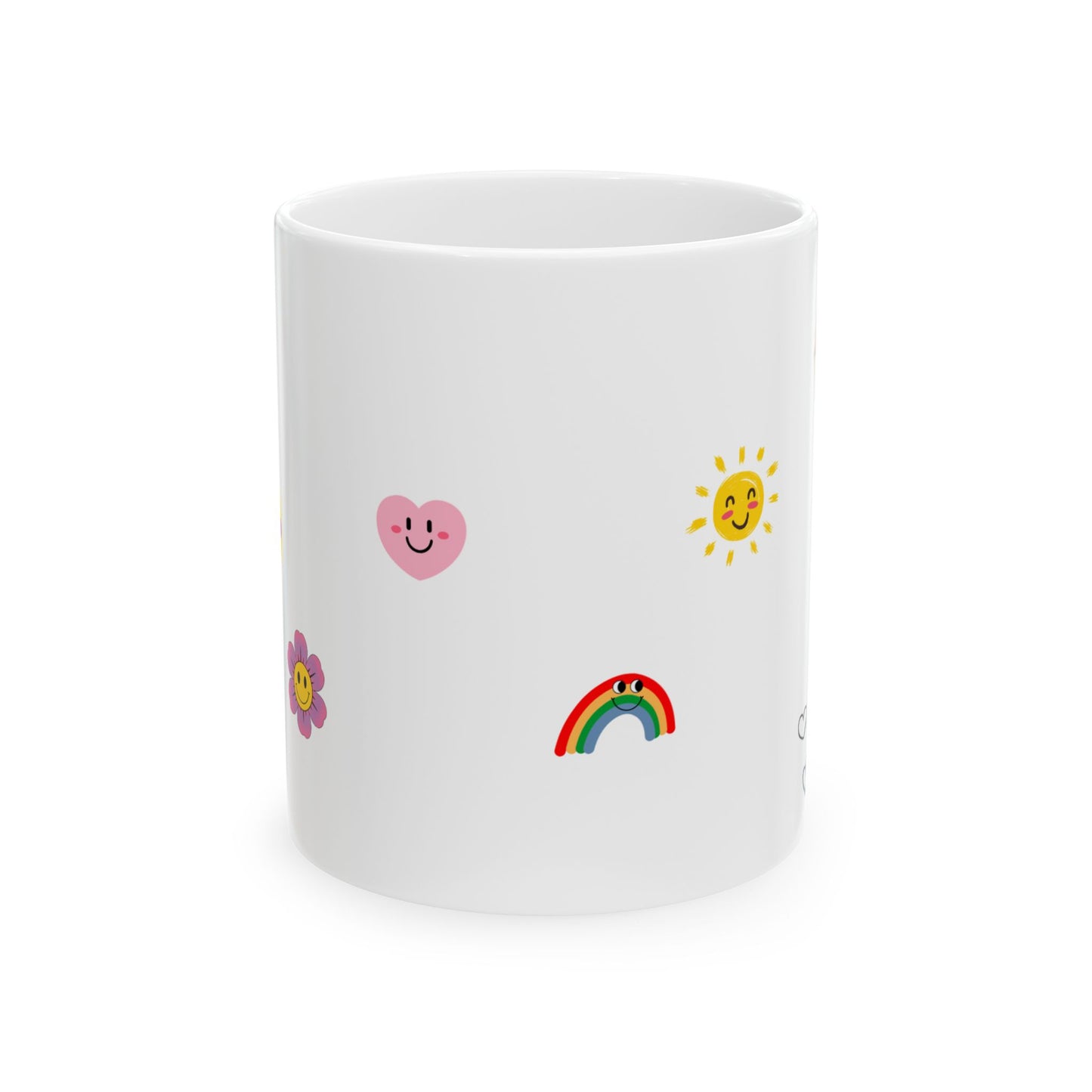 Aesthetic Retro Smiley & Flowers Ceramic Mug – 11oz / 15oz Cute Coffee Cup