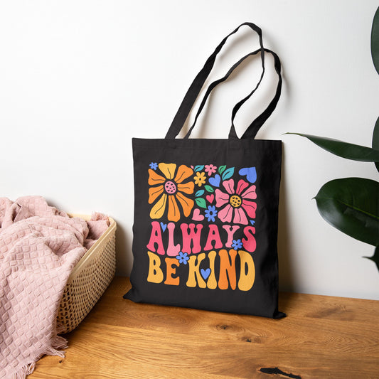 Always Be Kind Floral Canvas Tote Bag