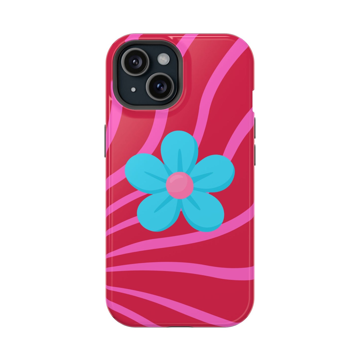Retro Pink Swirl Magnetic Case — Protective Blue Flower Impact Shell