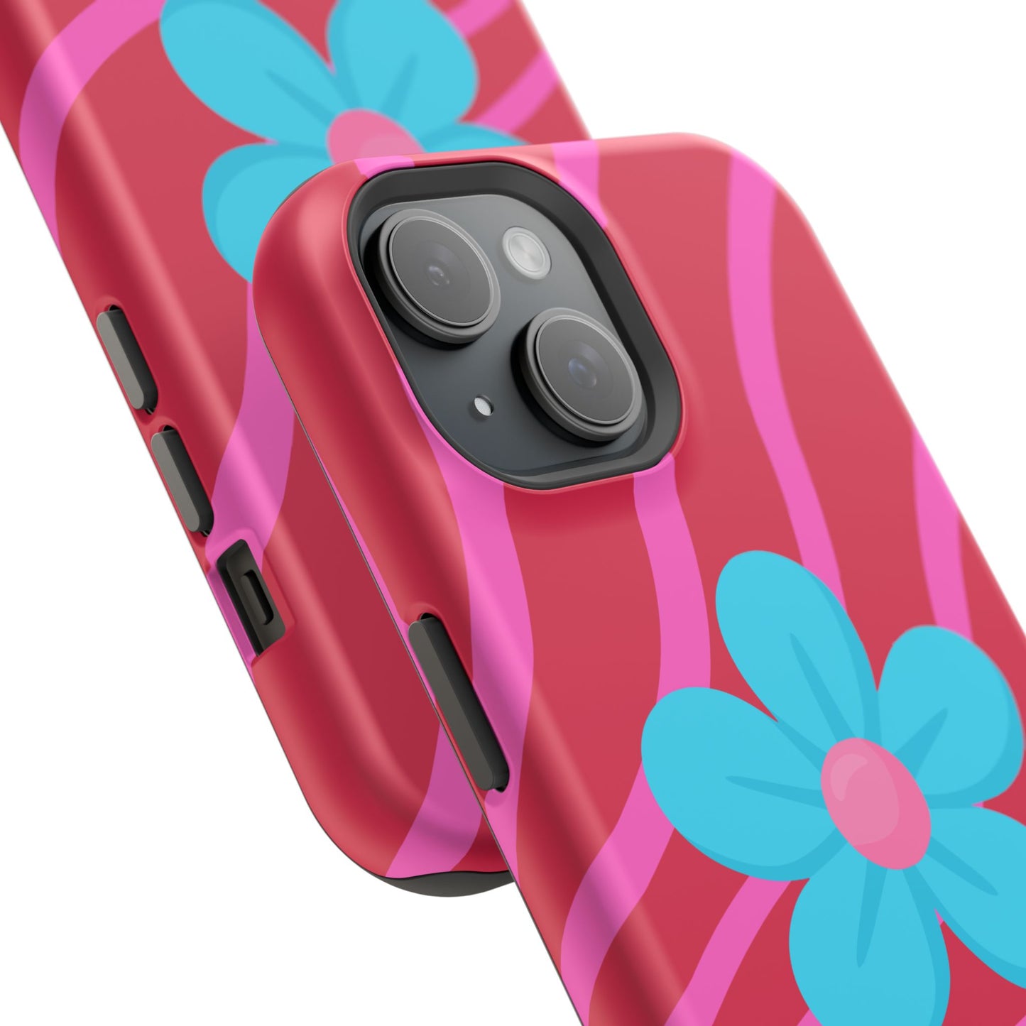 Retro Pink Swirl Magnetic Case — Protective Blue Flower Impact Shell