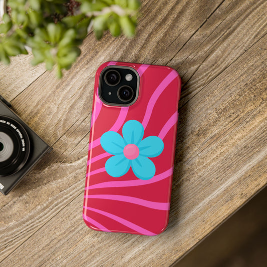 Retro Pink Swirl Magnetic Case — Protective Blue Flower Impact Shell