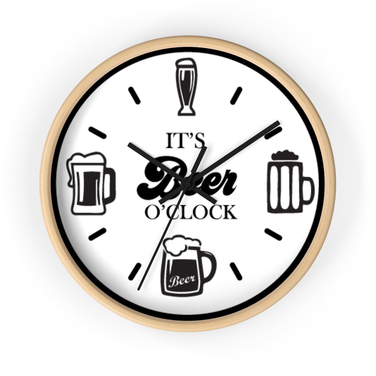 Retro Wood "It's Beer O'Clock" Wall Clock - Funny Beer Mug Home Bar Decor
