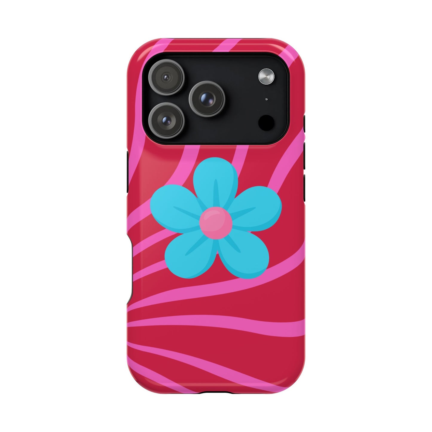 Retro Pink Swirl Magnetic Case — Protective Blue Flower Impact Shell