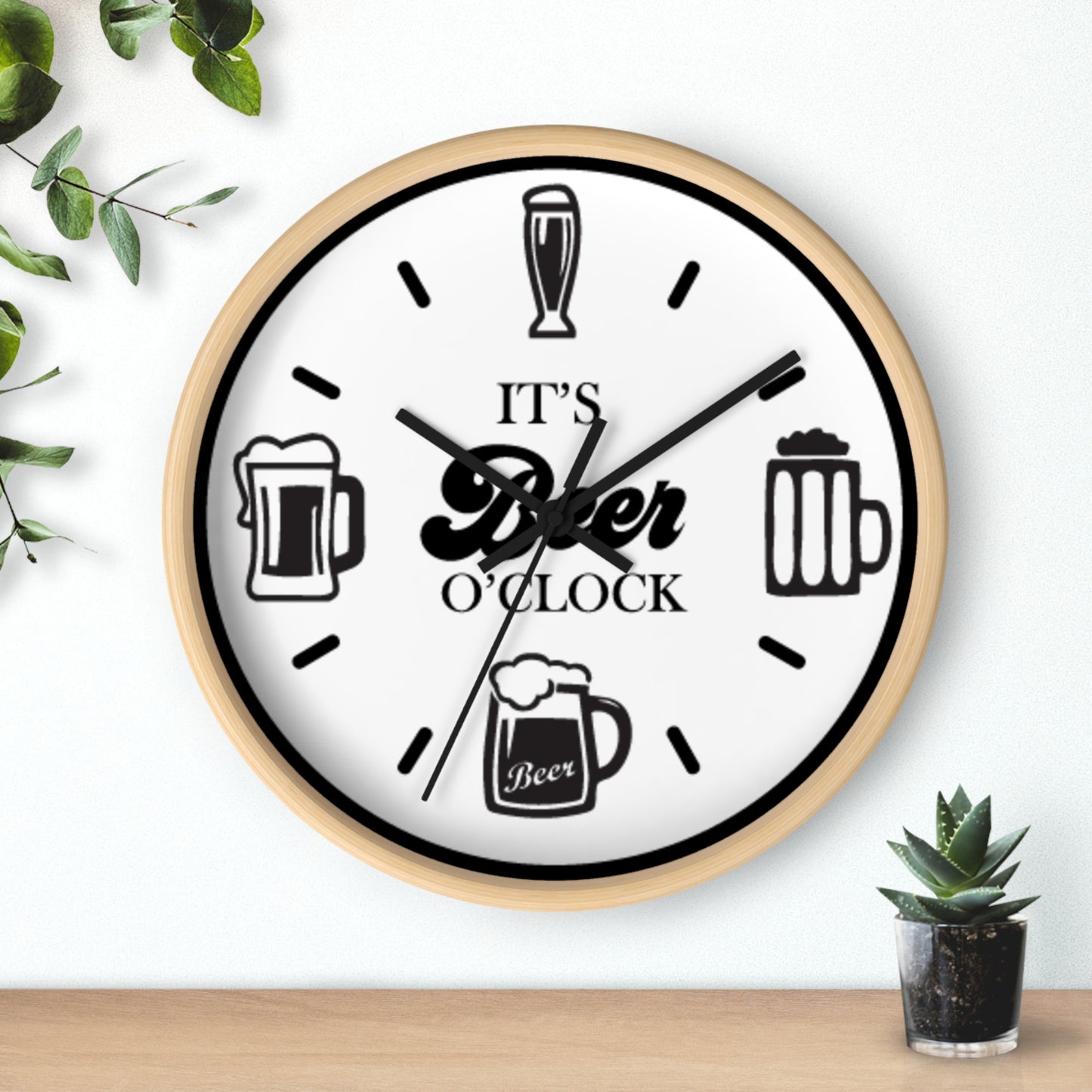 Retro Wood "It's Beer O'Clock" Wall Clock - Funny Beer Mug Home Bar Decor
