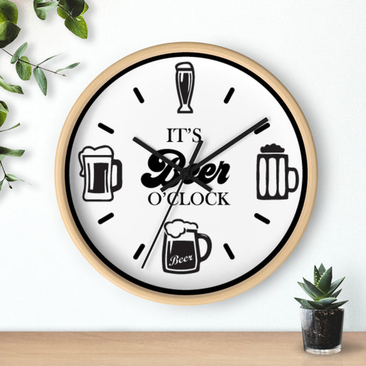 Retro Wood "It's Beer O'Clock" Wall Clock - Funny Beer Mug Home Bar Decor