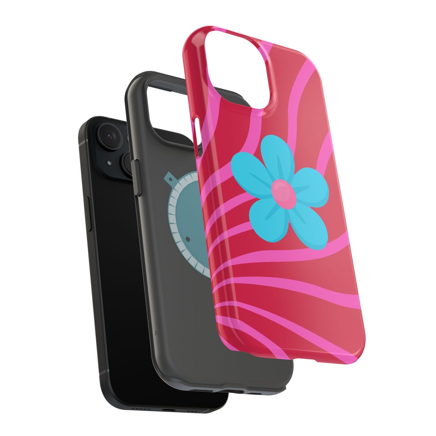 Retro Pink Swirl Magnetic Case — Protective Blue Flower Impact Shell