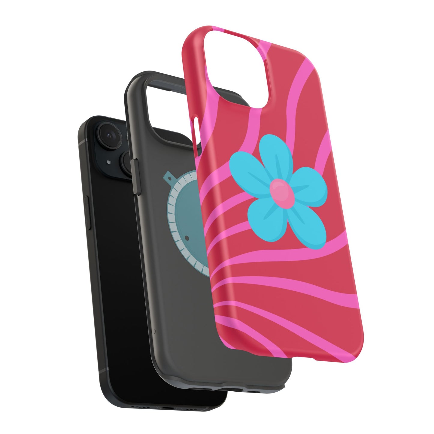Retro Pink Swirl Magnetic Case — Protective Blue Flower Impact Shell