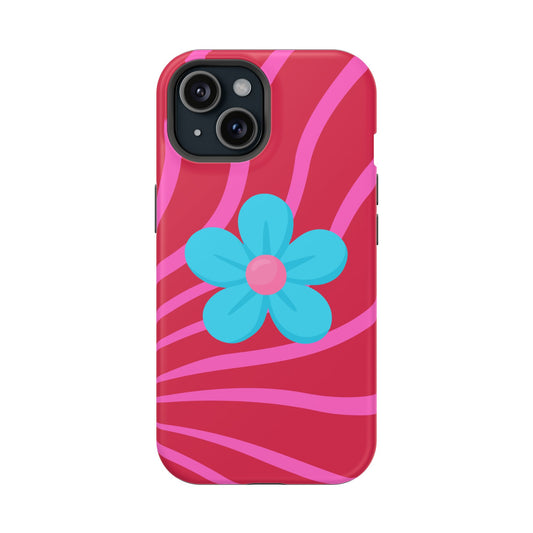 Retro Pink Swirl Magnetic Case — Protective Blue Flower Impact Shell