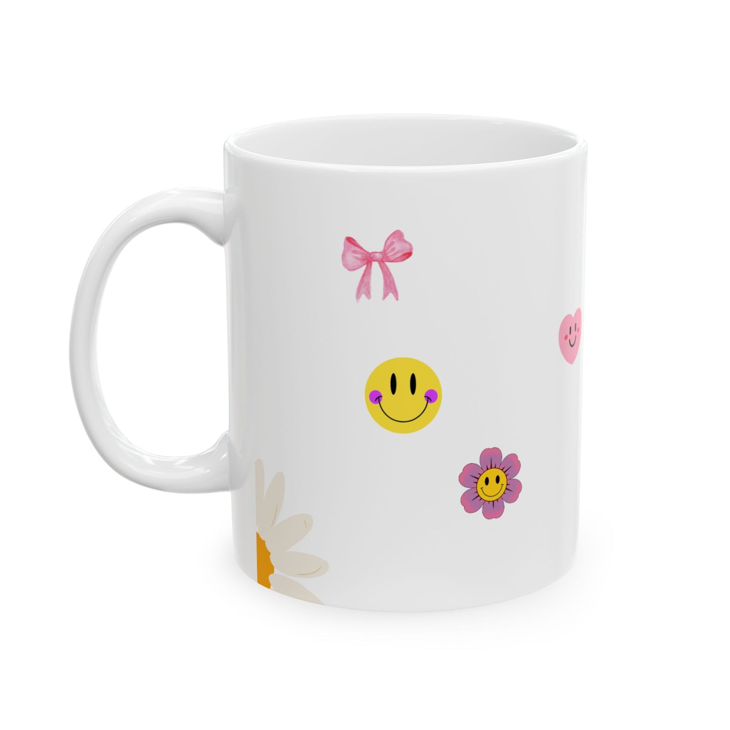 Aesthetic Retro Smiley & Flowers Ceramic Mug – 11oz / 15oz Cute Coffee Cup