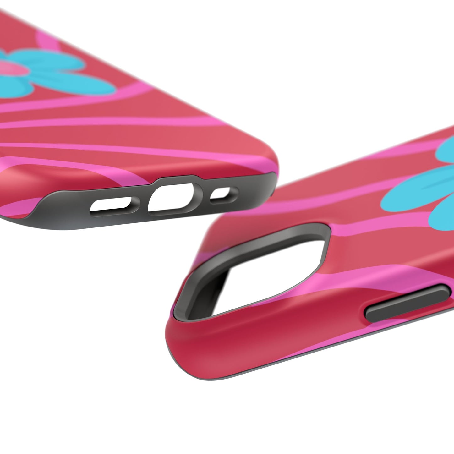 Retro Pink Swirl Magnetic Case — Protective Blue Flower Impact Shell