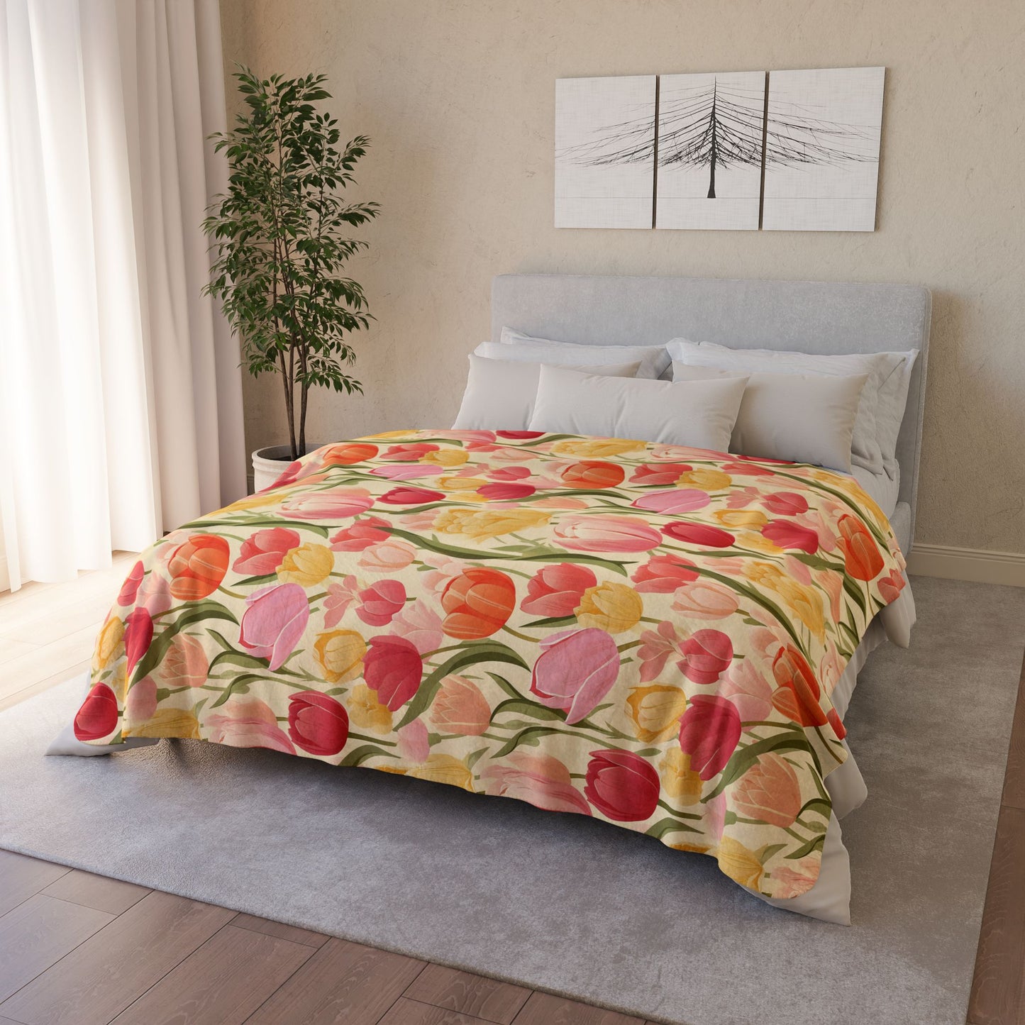 Spring Tulip Fleece Sherpa Blanket