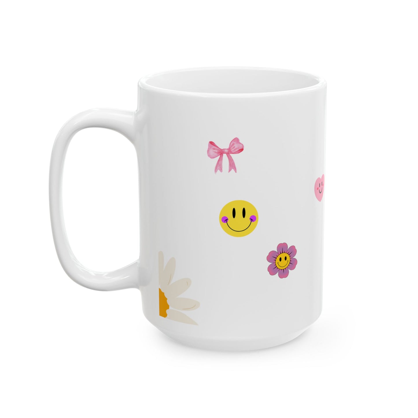 Aesthetic Retro Smiley & Flowers Ceramic Mug – 11oz / 15oz Cute Coffee Cup