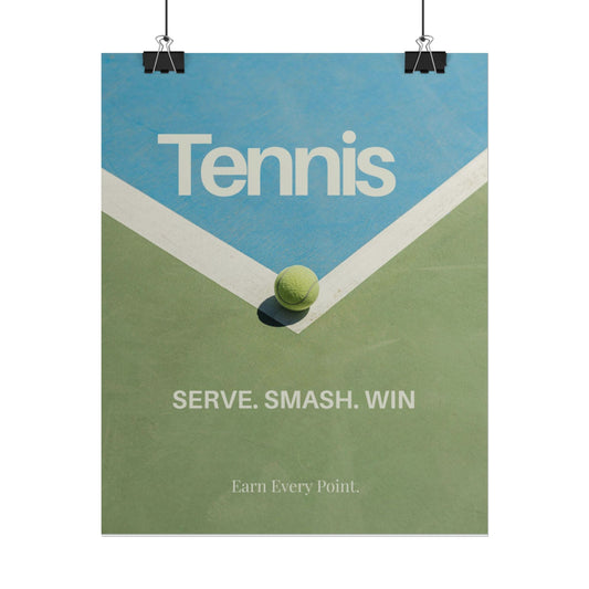 Tennis Court Wall Art Poster — Earn Every Point Minimalist Sports Print | Matte Vertical Tennis Ball Canvas for Room & Gym Decor