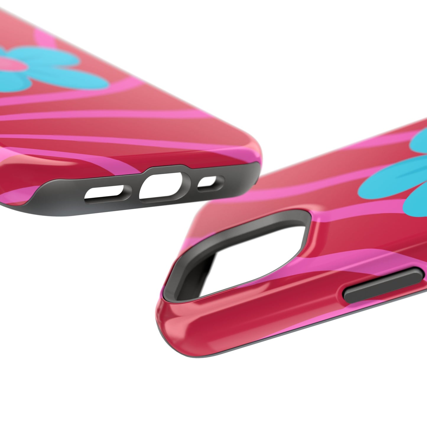 Retro Pink Swirl Magnetic Case — Protective Blue Flower Impact Shell