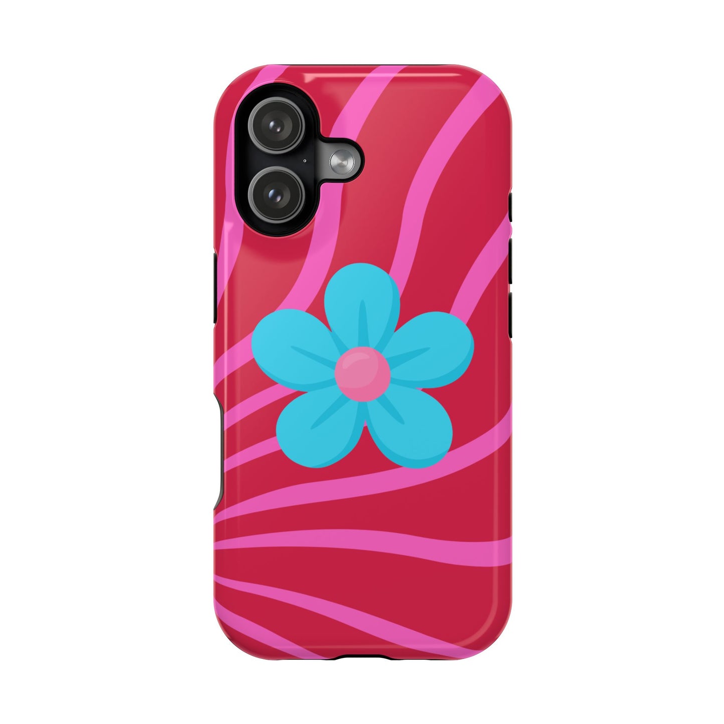 Retro Pink Swirl Magnetic Case — Protective Blue Flower Impact Shell