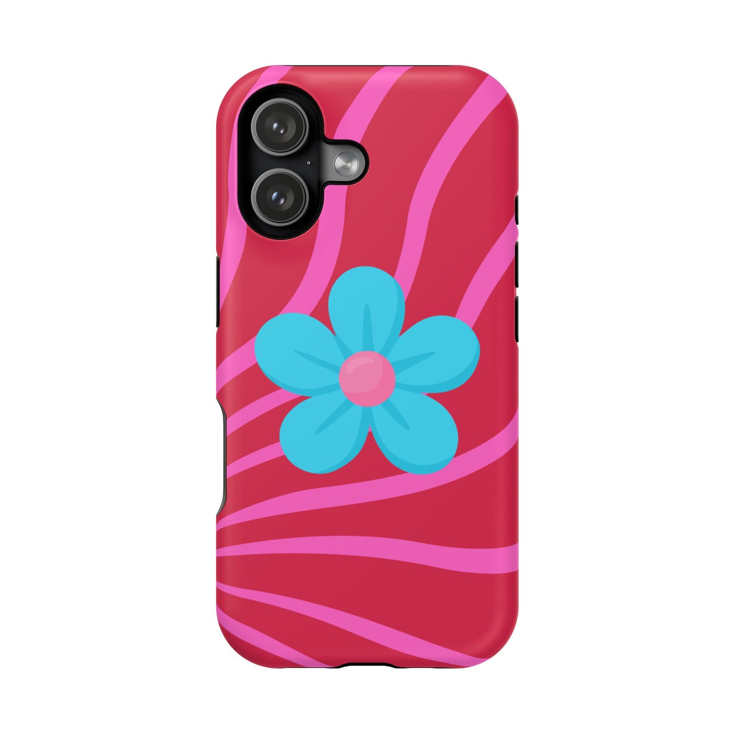 Retro Pink Swirl Magnetic Case — Protective Blue Flower Impact Shell