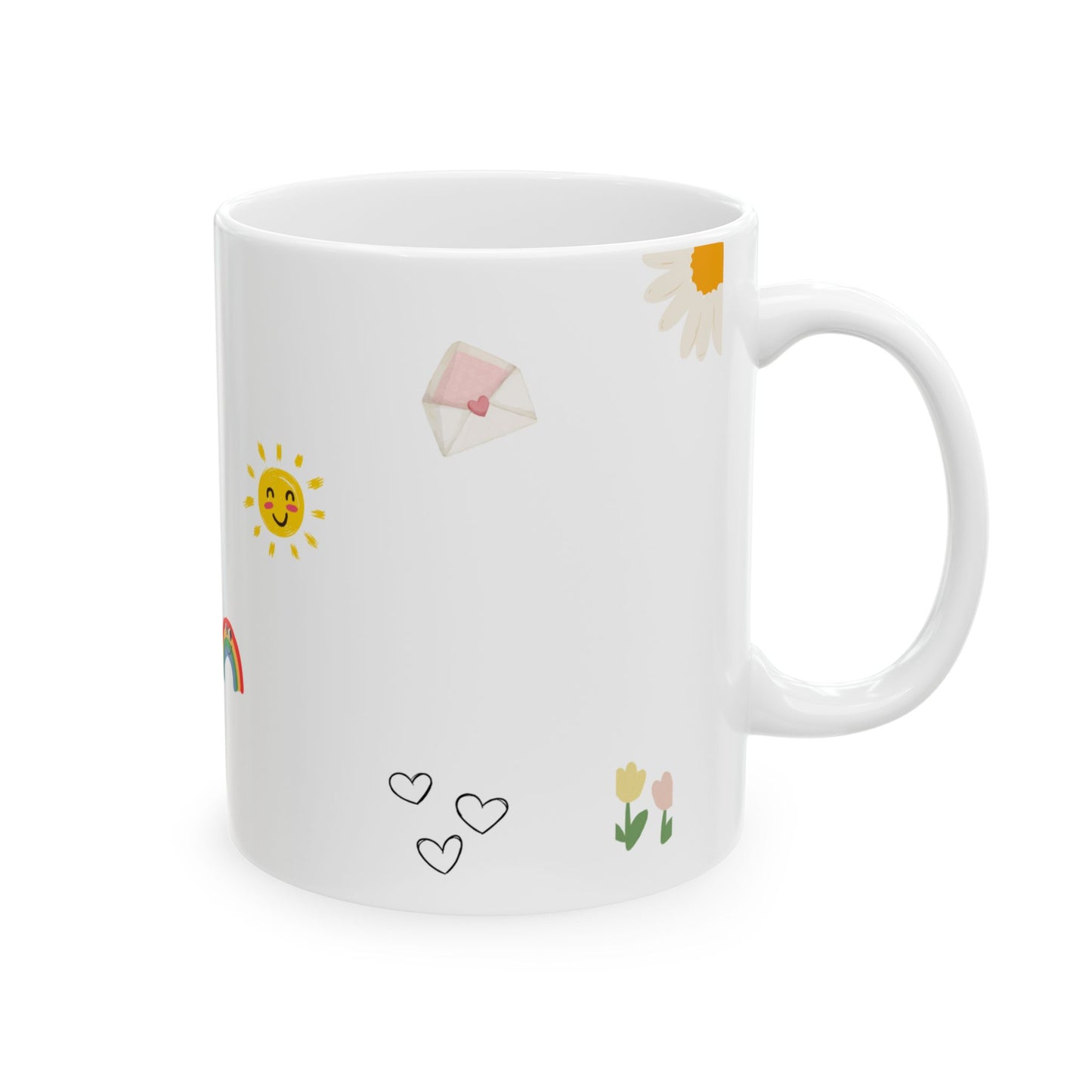 Aesthetic Retro Smiley & Flowers Ceramic Mug – 11oz / 15oz Cute Coffee Cup