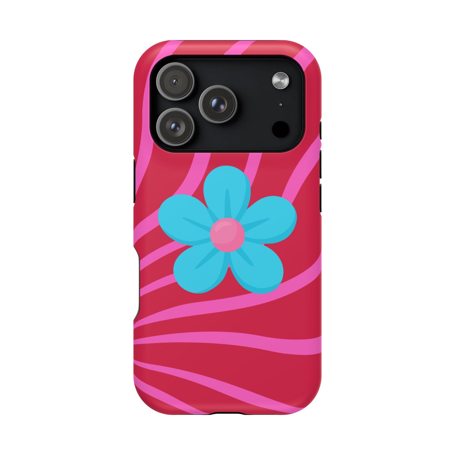 Retro Pink Swirl Magnetic Case — Protective Blue Flower Impact Shell