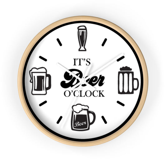 Retro Wood "It's Beer O'Clock" Wall Clock - Funny Beer Mug Home Bar Decor