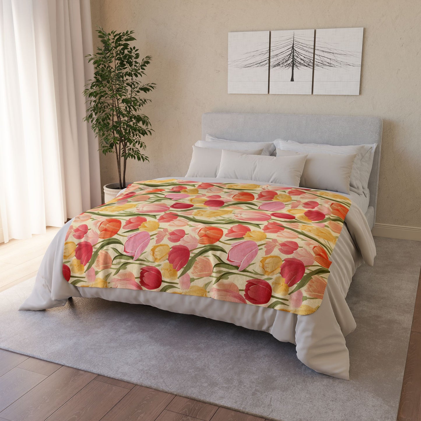 Spring Tulip Fleece Sherpa Blanket
