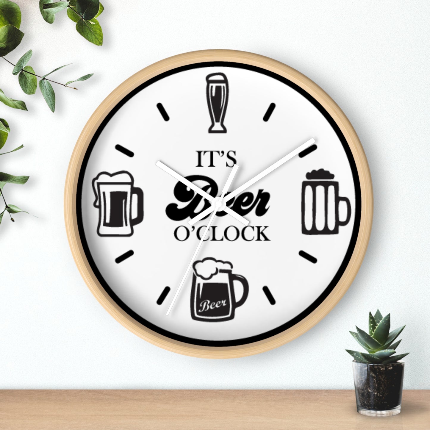 Retro Wood "It's Beer O'Clock" Wall Clock - Funny Beer Mug Home Bar Decor